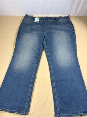 NWT Western Boho Women's Medium Wash Pull On Bootcut Denim Jeans Plus Size 4X
